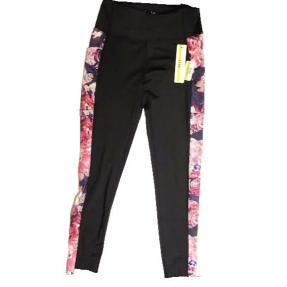Nicole Miller Pants - NEW Nicole Miller NM  Sport Black Pink Roses Berry Leggings L Tags Media Pocket